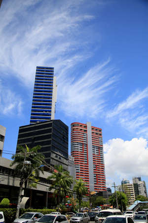 salvador, bahia, brazil - february 23, 2021: vehicles are seen walking down the street next to commercial buildings in the Pituba neighborhood in the city of Salvador.のeditorial素材