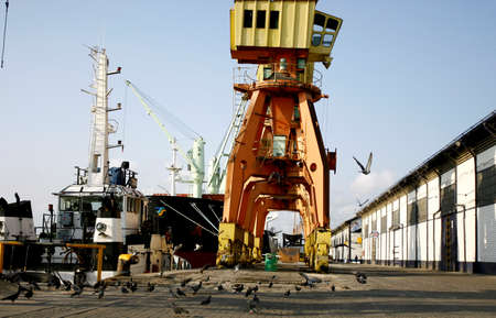 salvador, bahia, brazil - september 4, 2014: cranes are seen in the port wharf area in the city of Salvador.のeditorial素材