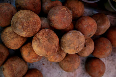 salvador, bahia, brazil - june 18, 2021: genipapo fruit is seen for sale at a free fair in the city of Salvador.の写真素材