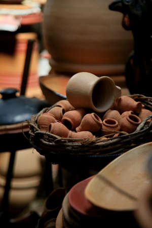 salvador, bahia, brazil - june 28, 2021: pieces made of clay in pottery are seen for sale at the Sao...