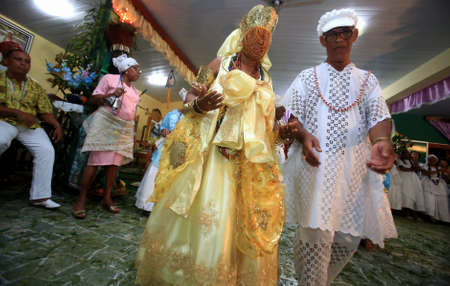 simoes Filho, bahia, barazil - february 27, 2016: integrants of the Candomble religion are seen...