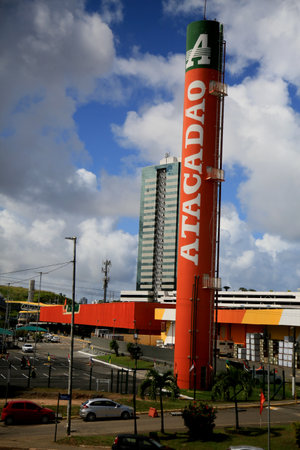 Salvador, Bahia, Brazil - July 20, 2021: Facade of the Atacadao supermarket in the city of Salvador.