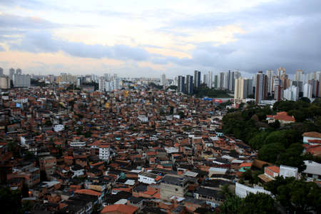 salvador, bahia, brazil - august 29, 2016: Aerial view of dwellings in favela area in Federacao neighborhood in Salvador city.のeditorial素材