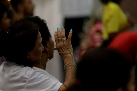 salvador, bahia, brazil - october 13, 2019: return of the Santa Dulce nun of the poor seen with the sculpture of the saint in the sanctuary in the city of Salvador.のeditorial素材