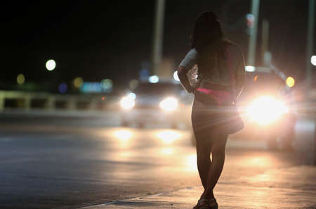 salvador, bahia, brazil - ctober 2, 2015: Transvestite is seen on the working street as a prostitute in the city of Salvador.のeditorial素材