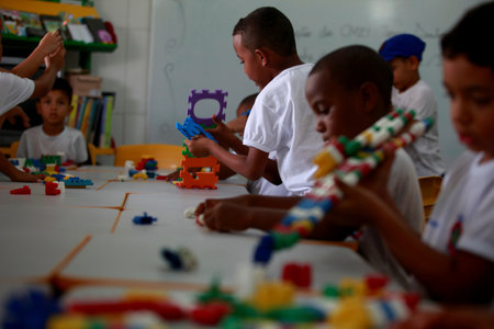 Salvador, Bahia, Brazil - September10, 2015: Children from a public day care center are seen in a classroom in the city of Salvador.のeditorial素材