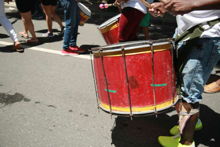 salvador, bahia, brazil - september 7, 2021: group use percussion drums during a demonstration against president Jair Bolsonaro in the city of Salvador.のeditorial素材