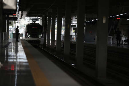 salvador, bahia, brazil - september 8, 2017: Salvador city subway trains are seen on rails at Mussurunga station.のeditorial素材