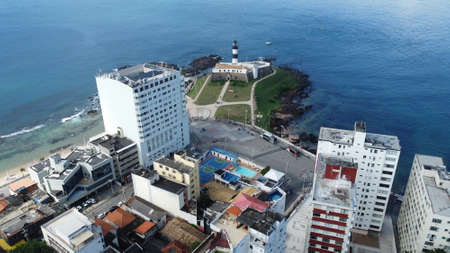 Salvador, Bahia, Brazil - November 21, 2021: aerial view of Forte de Santo Antonio - Farol da Barra - in Salvador city.のeditorial素材