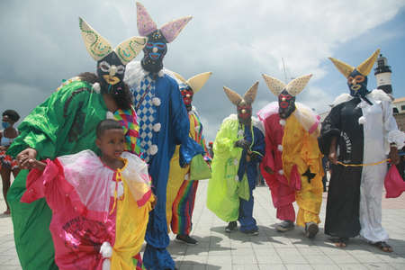 salvador, bahia, brazil - november 21, 2021: People dressed as Pierrot are seen during a...