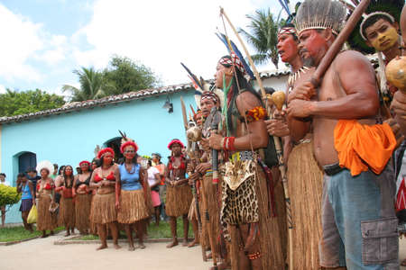 portoseguro, bahia, brazil - december 20, 2010: Indios of the Pataxo ethnic group are seen during a...