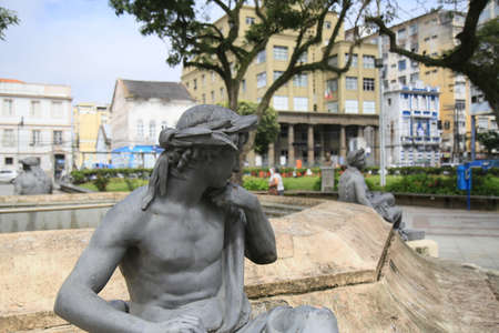 salvador, bahia, brazil - july 27, 2021: sculpture is seen next to light in Praca da Piedade in the...