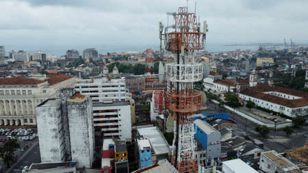 salvador, bahia, brazil - december 2, 2021: Cell phone antenna is seen on the roof of a building in...