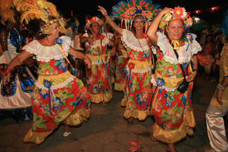 caravelas, bahia, brazil - february 22, 2009: Parade of the Irmaos Portela Samba School during the carnival of the city of Caravelas.のeditorial素材