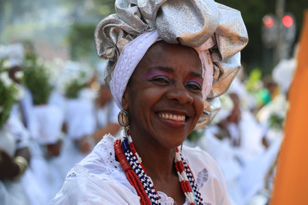 salvador, bahia, brazil - january 24, 2016: Members of the baianas cultural group are seen during a cultural event in the city of Salvador.のeditorial素材