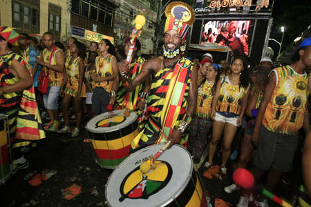 salvador, bahia, brazil - march 4, 2014: members of the Olodum carnival block during cananal...