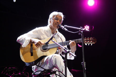 santo amaro, bahia, brazil - january 25, 2013: Singer Caetano Veloso during a performance in the city of Santo Amaro, Reconcavo da Bahia.のeditorial素材