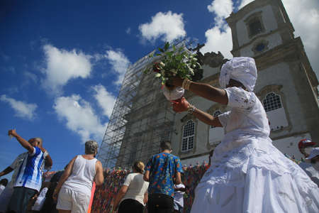 salvador, bahia, brazil - january 13, 2022: baiana with typical clothes during a visit to the...