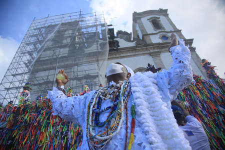 Salvador, Bahia, Brazil - January 13, 2022: adept of the Candomble religion seen during a visit to...