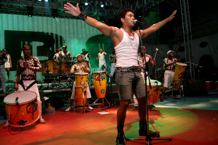 salvador, bahia, brazil - March 1, 2007: Denny Denan, lead singer of the band Timbalada during an...