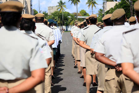 Salvador, Bahia, Brazil - February 17, 2022: Members of the Bahia Military Police are seen during a parade at Vila Militar in Salvador.のeditorial素材