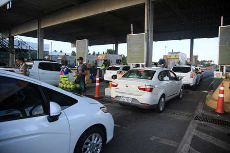 camacari, bahia, brazil - february 26, 2022: toll plaza on highway BA 099 - Estrada do Coco - in the...