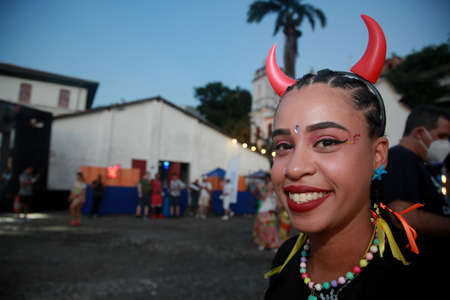 Salvador, Bahia, Brazil - February 25, 2022: people at a carnival party in the city of Salvador.のeditorial素材