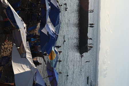 Salvador, Bahia, Brazil - February 5, 2022: people at Porto da Barra beach in Salvador city.のeditorial素材