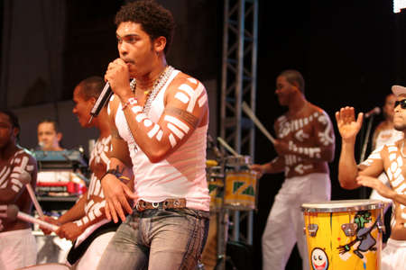 salvador, bahia, brazil - March 1, 2007: Denny Denan, lead singer of the band Timbalada during an...