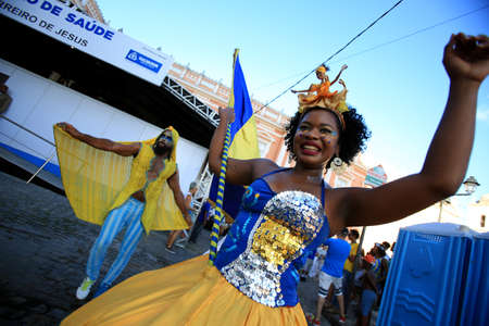 Salvador, Bahia, Brazil - February 5, 2016: Members of the Unidos de Itapua samba school are seen...