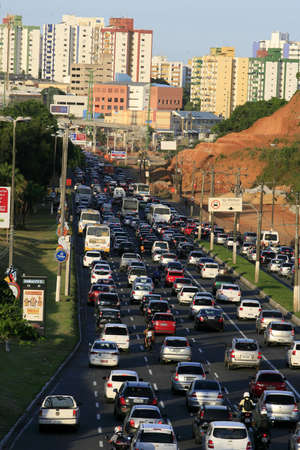 Salvador, Bahia, Brazil - March 7, 2014: movement of vehicles in traffic jam on Avenida Luiz Eduardo Magalhaes in the city of Salvador.のeditorial素材