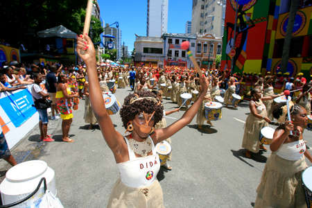 Salvador, Bahia, Brazil - March 3, 2014: Members of the band Dida are seen during a parade at the carnival in the city of Salvador.のeditorial素材