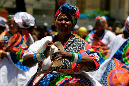 Salvador, Bahia, Brazil - March 3, 2014: Members of the band Dida are seen during a parade at the...