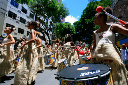 Salvador, Bahia, Brazil - March 3, 2014: Members of the band Dida are seen during a parade at the...