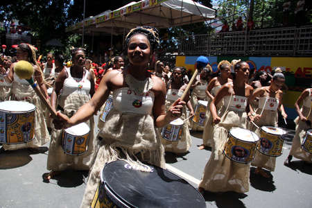 Salvador, Bahia, Brazil - March 3, 2014: Members of the band Dida are seen during a parade at the...