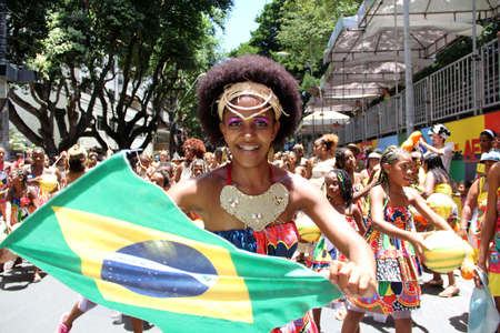 Salvador, Bahia, Brazil - March 3, 2014: Members of the band Dida are seen during a parade at the carnival in the city of Salvador.のeditorial素材