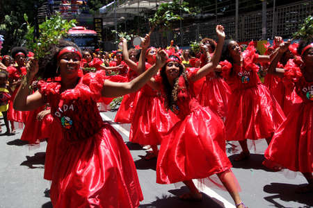 Salvador, Bahia, Brazil - March 3, 2014: Members of the band Dida are seen during a parade at the carnival in the city of Salvador.のeditorial素材