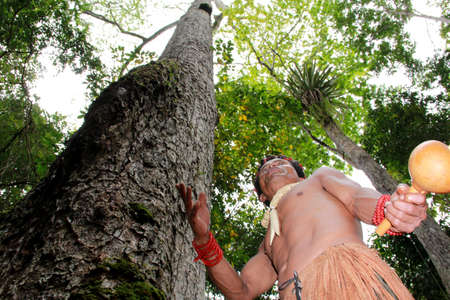 porto Seguro, Bahia, Brazil - October 20, 2012: Indians of the Pataxo ethnicity are seen in the...