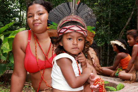 porto Seguro, Bahia, Brazil - October 20, 2012: Indians of the Pataxo ethnicity are seen in the...