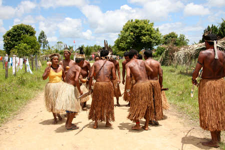 porto Seguro, Bahia, Brazil - December 26, 2007: Indians of Etinia Pataxo during a demonstration in a village in the city of Porto Seguro.のeditorial素材