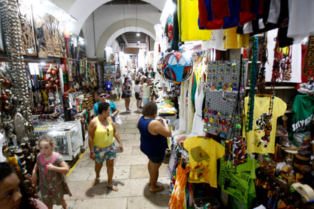 salvador, bahia, brazil - september 20, 2016: souvenir shops at Mercado Modelo in the city of Salvador.のeditorial素材