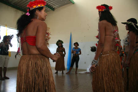 itamaraju, bahia, brazil - july 10, 2008: indians of etina pataxo participants in an education congress in the city of Itamaraju.のeditorial素材