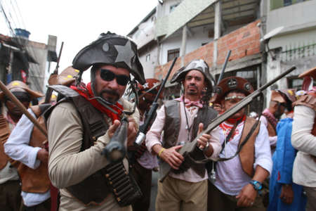Salvador, Bahia, Brazil - July 2, 2022: people dressed as cangaceiro during the Dois de Julho festivities in the independence of Bahia in Salvador.のeditorial素材