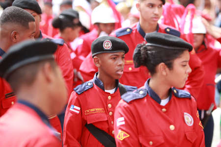Salvador, Bahia, Brazil - July 2, 2022: public school students with military education during the...