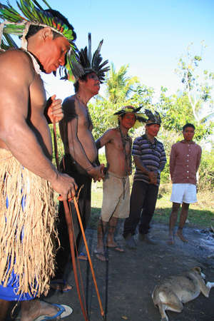 prado, bahia, brazil - july 18, 2008: Pataxos indians from the Cahi village in the municipality of...
