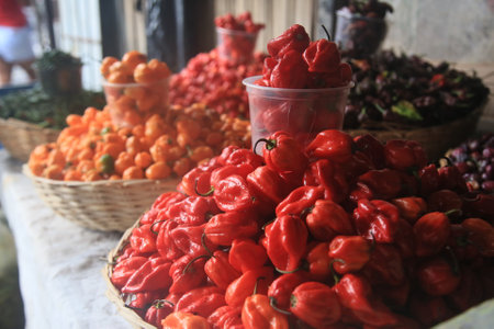 salvador, bahia, brazil - april 30, 2022: fresh pepper from the crack at the Sao Joaquim fair in the city of Salvador.のeditorial素材