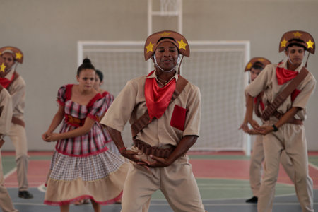 santana, bahia, brazil - september 13, 2022: people wearing typical cangaceiros costumes during a...