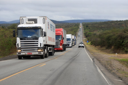 jaguaquara, bahia, brazil - october 14, 2022: truck traveling along federal highway BR 116 in the city of Jaguaquara.のeditorial素材