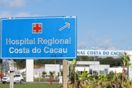 ilheus, bahia, brazil - october 7, 2022: facade of Hospital Costa do Cacau - public care unit in the city of Ilheus.のeditorial素材
