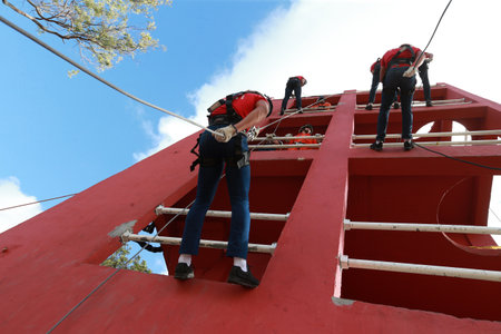 simoes Filho, bahia, brazil - november 11, 2022: Military firefighters from Bahia do abseiling...